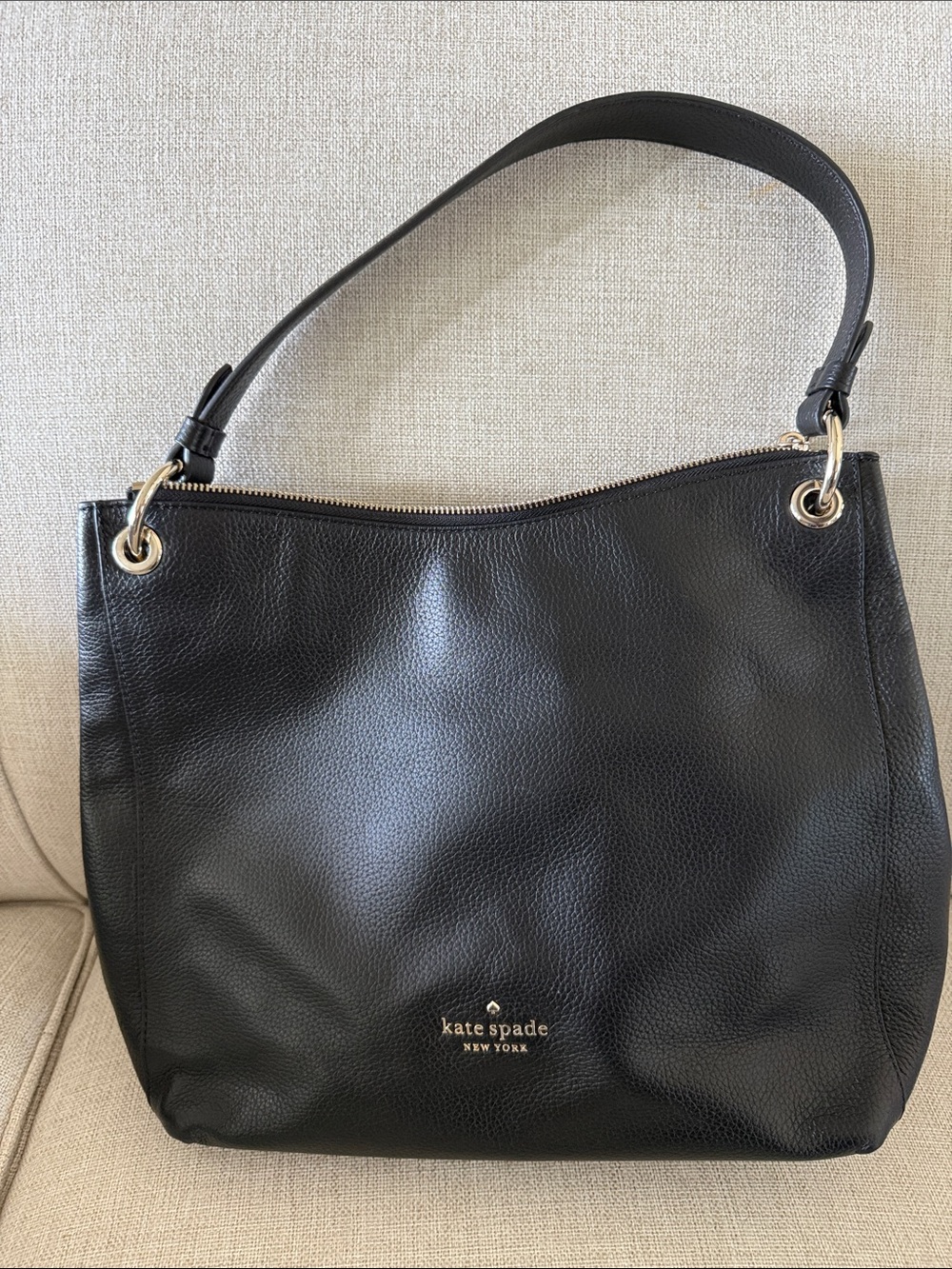 kate spade Black Pebbled Leather Shoulder Hobo with Gold Hardware